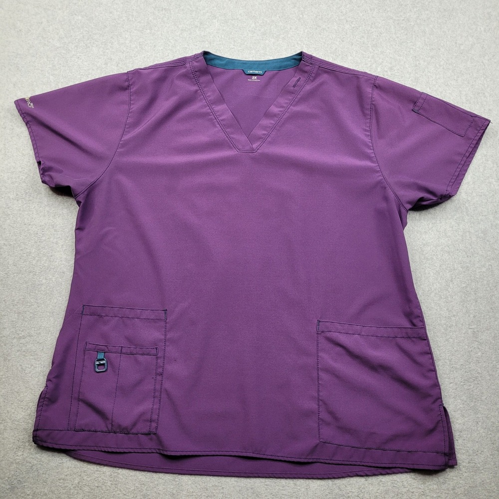 Carhartt Force Scrub Top Womens 2XL Purple V-Neck Short Sleeve C12110